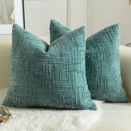 Mandioo 2er Set Chenille Kissenbezug Dekorativer Kissenbezüge Gemütlicher weichen Kissenhülle Sofakissen Dekokissen Couchkissen Zierkissenbezug Schlafzimmer Wohnzimmer 40x40 cm Teal