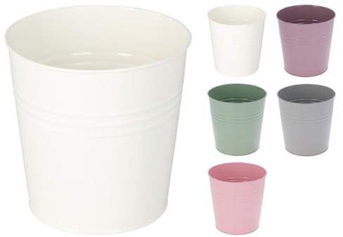Mojawo 4er Set Umtopf Balkontopf Pflanzgefäß Balkontopf Bepflanzung Übertopf Metall verzinkt Innen + Außen Ø13xH11cm, Farben:Grau