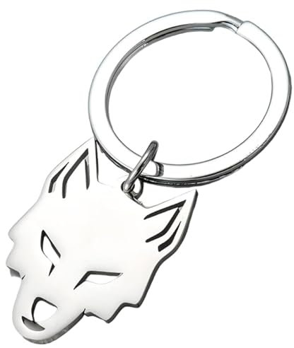 Porte-clés tête de loup en acier inoxydable animaux sauvages cadeaux déclaration clés voiture (Plaqué Argent)