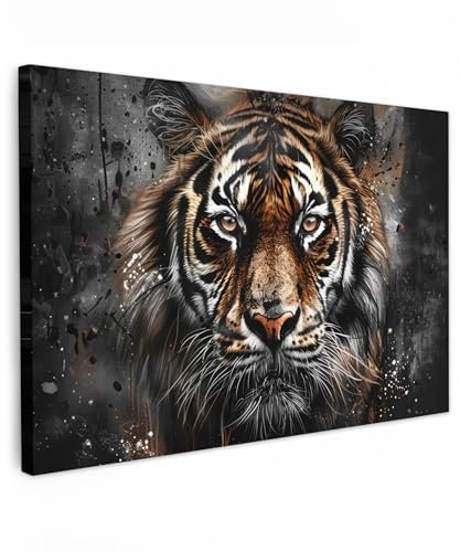 MuchoWow© Wandbilder Groß 120x80 cm XXL Schlafzimmer Home Deko Wohnung Bild Wohnzimmer Fotoleinwand Wand Bilder Leinwand Wall Decor Tiger - Tiere - Porträt - Luxus - Schwarz