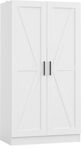 Panana Wooden Storage Kitchen Cupboard, Freestanding 2 Doors Cabinet with Adjustable Shelves Organizer Unit Sideboard for Living Room, Bedroom, Kitchen and Hallway (White)