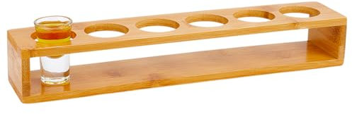 HOBBIESAY 6-Fach Shotglas Halter Aus Stabilem Bambus Nussbaumholz Weinregal 6-Fach Trinkglas Servierablage Kompakt Für Teetassen Gläser Theke Kaffeestation Oder Küchenaufbewahrung