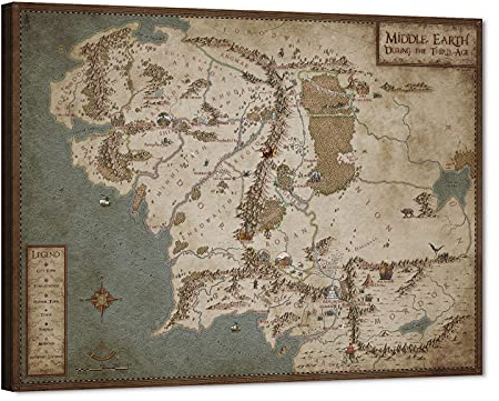 GUTTATY Middle Earth Map Canvas Wall Art, Vintage Style Fantasy Poster, Antique Toned Canvas Prints, Rustic Wall Hanging Artwork for Study Room, Office or Game Room Decor, 18x24 Inch