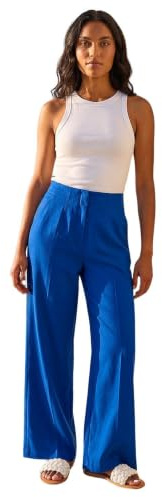 Roman Originals Smart Twill Wide Leg Pocket Trouser for Women UK - Ladies Everyday Holiday Spring Summer Comfy Soft Evening Vacation Work Party - Royal Blue - Size 10