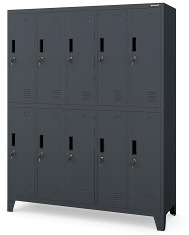 Jan Nowak Casier vestiaire 5B2A Armoire Metallique 10 Compartiments revêtement en Poudre 172 cm x 136 cm x 45 cm (Anthracite)