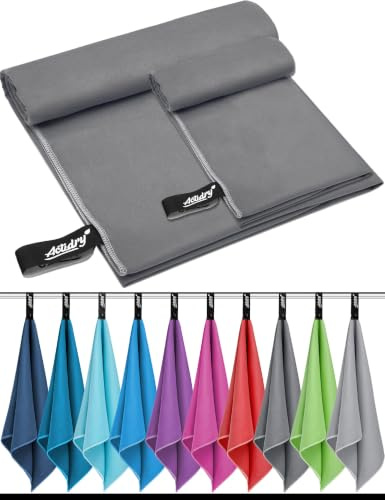 Actidry Mikrofaser Reisehandtuch 2er Set (80x160 + 40x80 cm) – groß & klein | kompakt & leicht | Fitness Handtuch, Badetuch, Strandtuch, Sport | Dunkelgrau