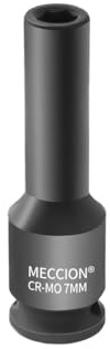 Meccion 3/8 Inch Drive Impact Socket 7mm Heavy Duty Cr-Mo 6 Point Deep Socket, 63mm Length