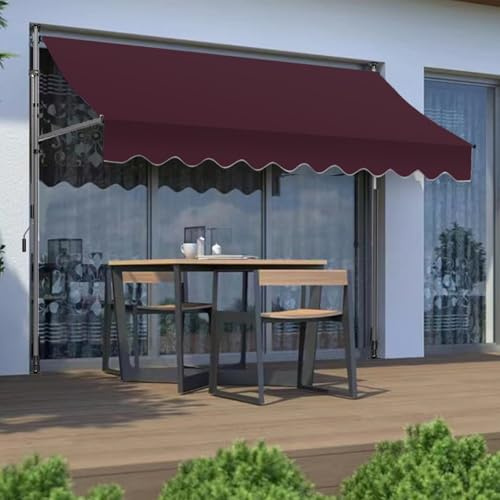Verstellbare, einziehbare manuelle Markise – wasserdichte & UV-beständige Klemmmarkise für Terrasse, Balkon, Café, leicht zu bewegen, höhenverstellbar (Weinrot, 400 x 120 cm)
