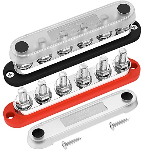 Joinfworld 300A Bus Bar 12V 6 x 3/8 (M10) Studs,Positive & Ground Busbar