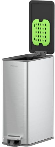 EverGrove 10L Slim Stainless Steel Bathroom Pedal Bin, Brushed Silver