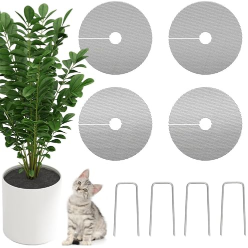 BAAQII Lot de 4 grilles de pot de fleurs avec clous antidérapants, 40 cm, protection anti-sol pour pots de fleurs, chats, chiens, pour cour, jardin, pelouse