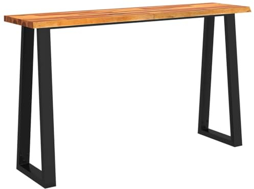 pokgdf Industrieller Konsolentisch Massivholz aus massiver Akazie mit Baumkante für das Wohnzimmer, 140x40x80 cm, Stabiler Tisch mit U-förmigen Stahlbeinen und natürlicher Tischplatte