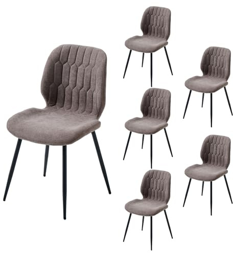 PPkrimnel 6er Set Esszimmerstühle Chenille Ergonomisch Metallbeine Braun