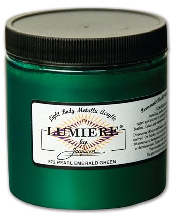 Jacquard Lumiere 8oz Fabric Paint Pearlescent Emerald - Metallic Paint for Fabric, Leather, Canvas, Paper and Wood - Light-bodied Metallic Acrylic Paint - Lightfast & Vibrant Metallic Acrylic Paints