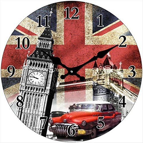 Out of the blue Glas Uhr London Motive Durchmesser 38 cm, Wanduhr im Vintage Look mit Tower Bridge und Big Ben, ausgefallenes Geschenk für England und Retro Fans