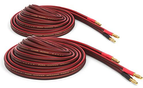Micca Cable de altavoz de cobre puro con conectores banana chapados en oro, 14 AWG, 2 metros, par