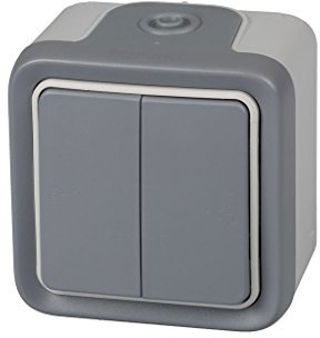 Legrand, 191514 Plexo - Interruptor de pared doble, pulsador estanco de superficie de la gama Plexo, interruptor exterior doble, resistente al agua (IP55), color gris