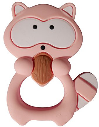 Beißring/Schnuller in Waschbär-Optik, zum Draufrumkauen, ohne BPA, 7 Farben (Rosa)