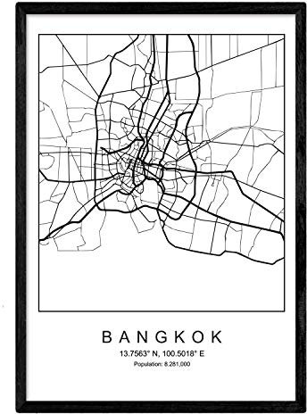 Nacnic Drucken Stadtplan nordischen Stil Bangkok schwarz und weiß. A3 Größe Plakat Das Bedruckte Papier Keine 250 gr. Gemälde, Drucke und Poster für Wohnzimmer und Schlafzimmer