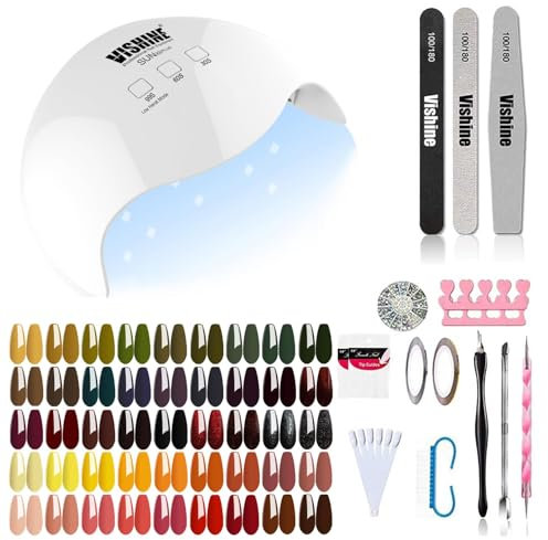 Visine Kit Semipermanente Unghie, Kit Set Smalto Semipermanente Professionale Completo in 48 Pcs Gel Lampada 40w UV/LED Smalti Gel Kit con Base e Top Coat, Kit Manicure Semipermanente
