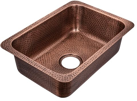 Monarch Abode 17098 Hand Hammered Highball Single Bowl Kitchen Sink, Pure Copper, 21