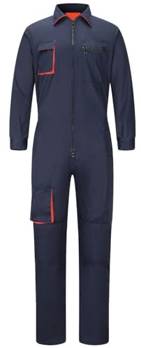 Yukirtiq Men's Work Wear Boilersuit Coverall with Multi Pockets Heavy Duty Polycotton Overall Trousers Mechanics Boiler Suit, Navy Blue, S