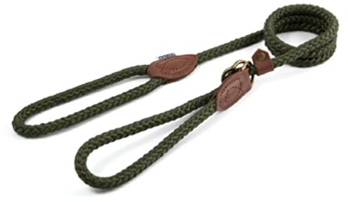 Ancol Heritage Dog Rope Slip & Control Lead in Green - Comfortable Pet Training Accessory - Weatherproof Puppy Walking Leash - 1.5m x 12mm