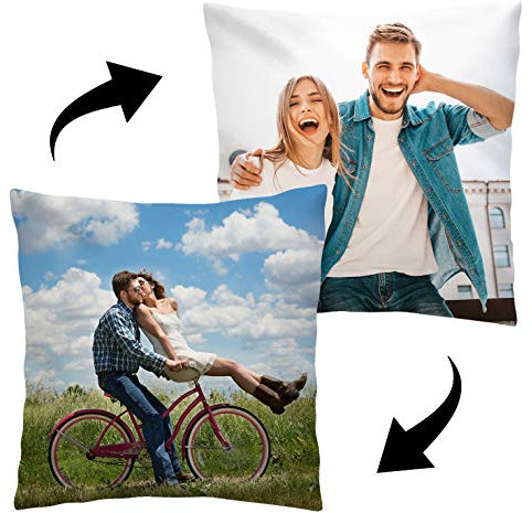 Personalisiertes FOTOGESCHENK Doppelseitig mit eigenem Foto Bedruckt (45 x 45 cm) Foto-Kissen mit Deinem Foto & Text beidseitig Bedrucken, Geburtstag, Valentinstag Kissenbezug mit Kisseneinsatz [091]