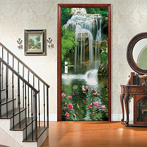 A.Monamour Sticker Porte Autocollant Poster De Porte 3D Paysage De Nature Cascade De Montagne Vinyle Affiche De Porte Sticker Mural Papier Peint Art Décor 85 x 215 cm