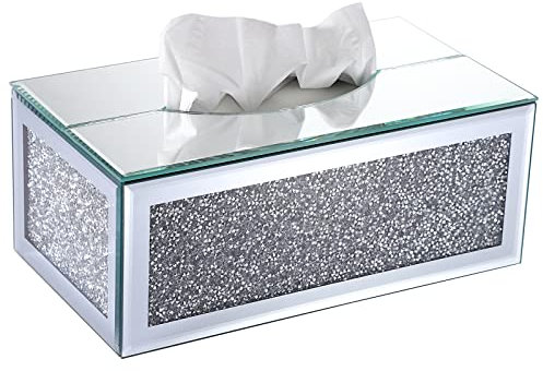 BTSKY Glitzernde Taschentuchbox aus Glas mit zerkleinerten Kristalldiamanten für Heimdekoration, Tischserviettenhalter