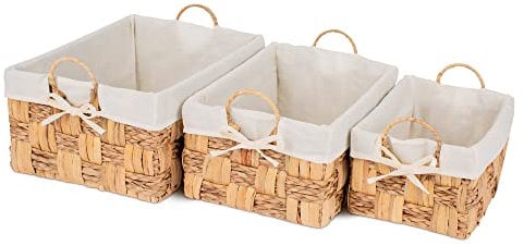 LIVIVO 3 Piece Seagrass Woven Natural Basket, Natural Decorative Baskets for storage Perfect for Clothing, Toys, Towels, Indoor & Outdoor Organiser