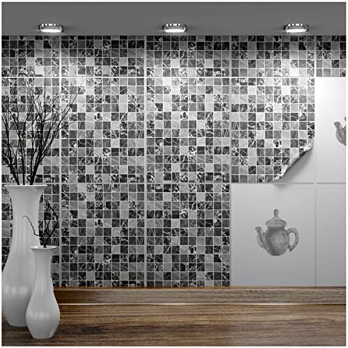 FoLIESEN - Adesivi per piastrelle 20x25 cm | Adesivi murali autoadesivi per bagno e cucina I Resistenti ai graffi e rimovibili | 30 Decalcomania per piastrelle, .:Mosaik Grau Marmor
