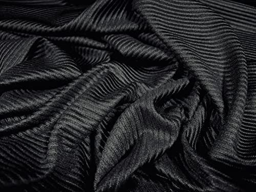 Beschichteter Ottoman Rib Spandex Jersey Fashion Stoff, Meterware, Schwarz