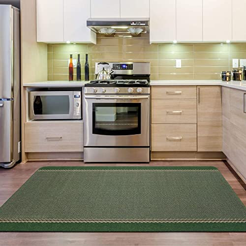 THE RUGS - Machine Washable Area Rugs & Runners for Living room, bedroom kitchen hallways Bordered Design|Green 180x67 cm