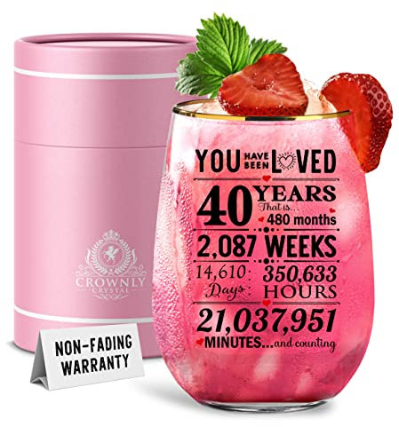 CROWNLY CRYSTAL® Personalised 40th Birthday Wine Glass for Women - Gin Gift for Mum, Sister - Best Decoration