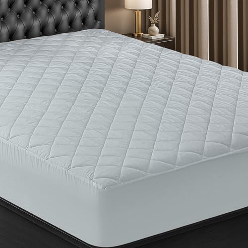 Utopia Bedding Gesteppte Matratzenauflage, Queen-Size-Größe, elastische Matratzenauflage, Schutz und Bezug, dehnbar bis zu 40,6 cm tief, maschinenwaschbar (Hellgrau)