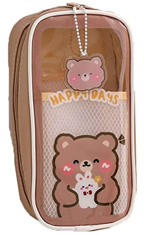 Kawaii Federmäppchen, ästhetisch für Mädchen,tragbar, niedlicher Bär, Kaninchen-Federmäppchen für Mädchen, transparentes großes Fassungsvermögen, Schulbedarf für Teenager-Mädchen