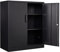 Yizosh Metall-Garagenschrank mit 2 Türen und 2 verstellbaren Regalen, 90,2 cm, abschließbarer Aktenschrank aus Stahl, für Zuhause, Büro, Garage, Fitnessstudio, Schule (schwarz)
