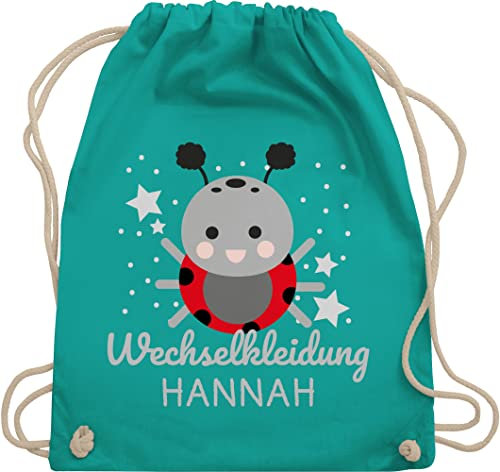 Turnbeutel Rucksack - Kita Beutel Wechselsachen Mädchen - Wechselkleidung Marienkäfer - Unisize - Türkis - stoffbeutel wechselklamotten kindergarten wechselbeutel personalisierte wechselkleider