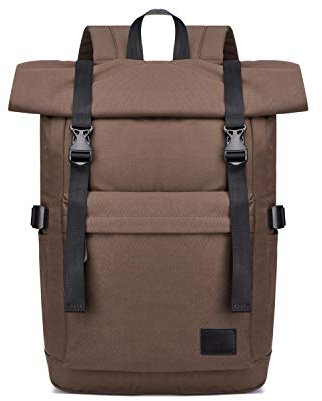 ADITAM Rolltop-Rucksack für 15,6-Zoll-Laptop Casual Daypacks Anti-Diebstahl-Rucksack Teenager College Schultasche Leichter Rucksack für Männer Frauen Outdoor Reisen Wandern Camping Campus Braun Double