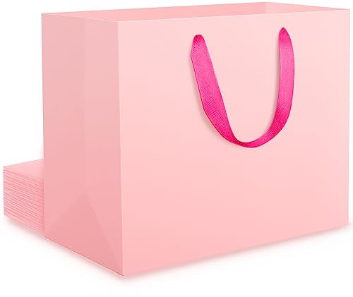 EUSOAR Papiertüten Rosa Groß - 250gsm Geschenktüten Rosa mit Henkel- 10 stück L 32x11.5x28 cm Papier Tüten Rosa - Papiertragetaschen Pink Paper Gift Bags - Geschenktasche Stabil
