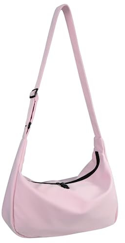 Lidxfeo Nylon Umhängetasche Damen, Crescent Crossbody Bag, Breiter Gurt Crossbody Schultertasche, Handtasche mit Reißverschluss, Einfarbige Halfmoon Bag für Arbeiten, Einkaufen Verabredungen Reisen
