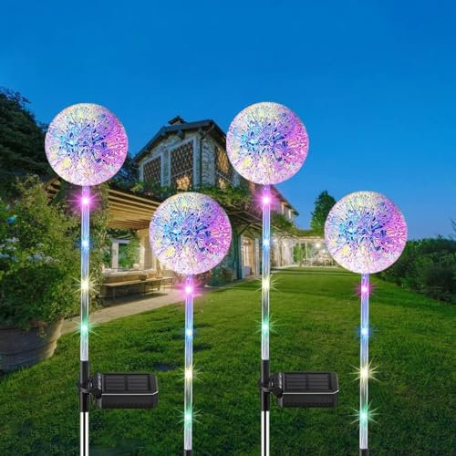Amzxart Lámparas solares para el jardín, 4 unidades de lámparas solares para exteriores, resistentes al agua, luces LED multimodo solares de jardín, adecuadas para terrazas, césped, piscinas, balcones