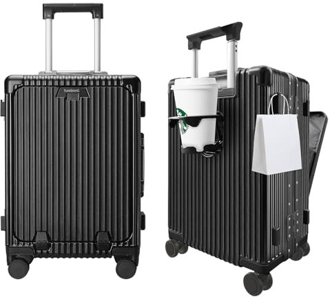 TurelinnG 20 Zoll Aluminiumrahmen Hart Koffer, Schwarz, Spinner-Räder, TSA-Schlösser, USB-Anschluss, Typ-C-Anschluss