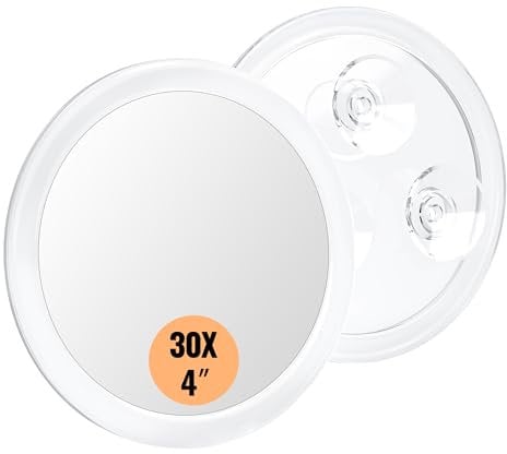 Auxmir Miroir Grossissant 30X, Miroir Rond Mural avec 3 Ventouses, Miroir Cosmétique de Poche Portable, Miroir de Voyage pour Maquillage Épilation Elimination Points Noirs (10cm)