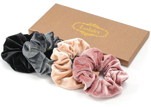 (4 Stück) Lolalet Velvet Haargummis Scrunchies Haare Bands, Weiche Elastisch Pferdeschwanzhalter für Damen Frauen Mädchen Haarschmuck - Stil A