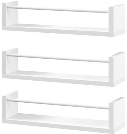 WOLTU Bibliothèque, Étagère Murale avec 3 Tablettes, Étagère, Rangement pour Livres, en Fer et MDF, pour Salle de séjour, Jadin d'enfants, Salle de Jeux, Blanc, RG9508ws