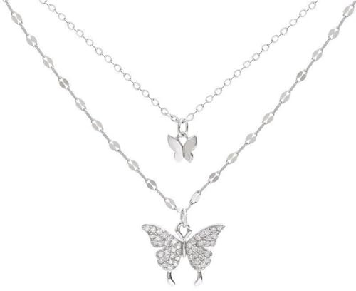 VBKITW Fashion Multi Layer Halskette, Schmetterling Anhänger Halskette Choker Silber Kristall Choker Geschichtet Spitze, Insekt Kette Schmuck Für Frauen Und Mädchen