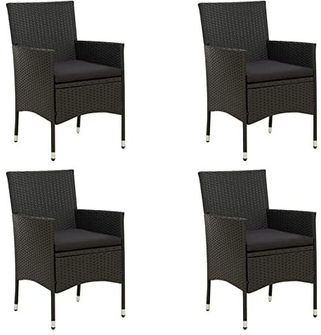 ARKEM Gartenstühle mit Kissen 4 STK. Poly Rattan Schwarz Hochlehner Gartenstuhl Patio Dining Chairs
