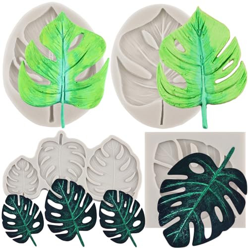 MYPRACS Lot de 4 moules à fondant en silicone Motif feuilles tropicales